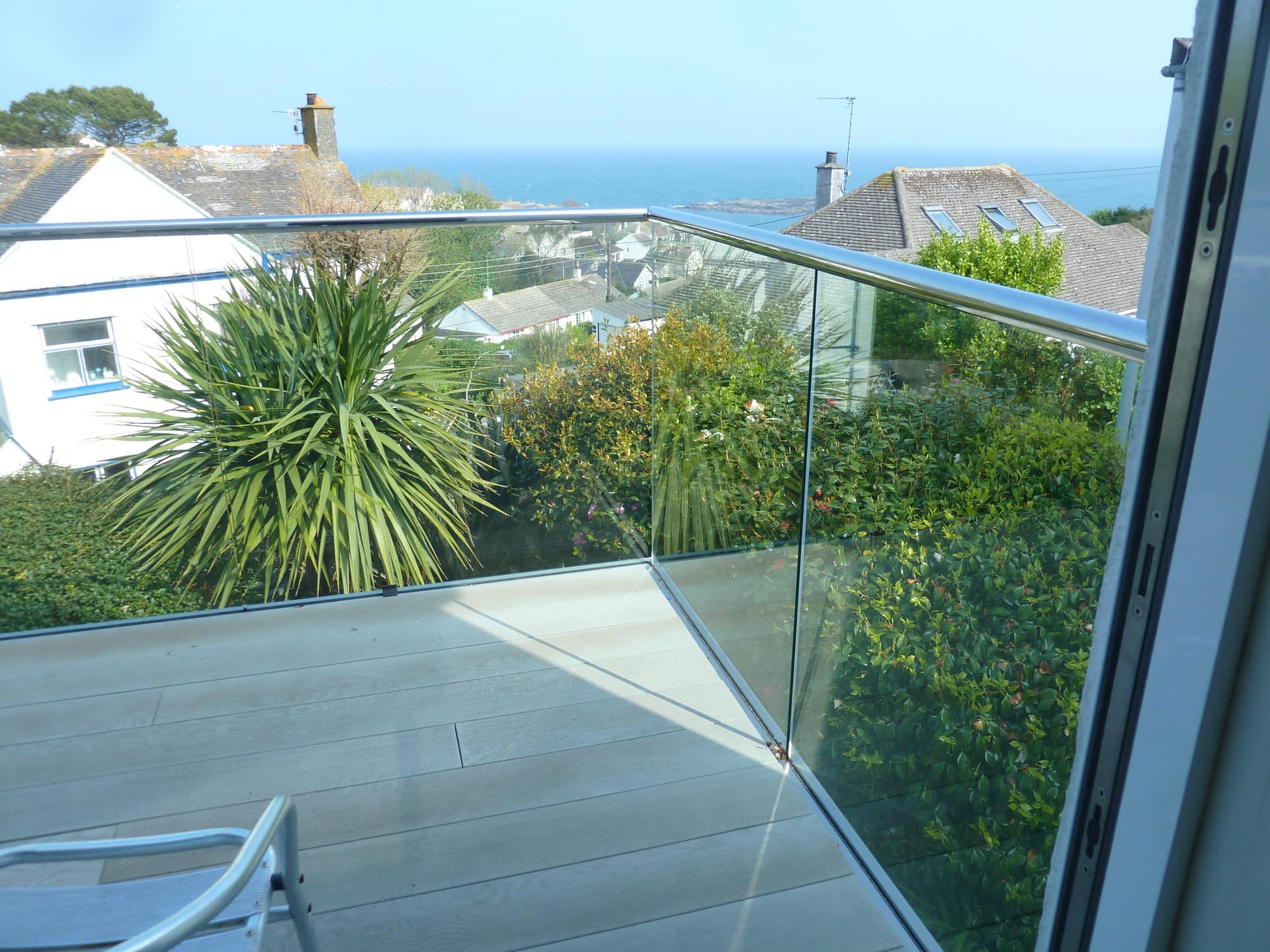 Fully framed glass balustrade designed and installed in Cornwall by Philip Whear