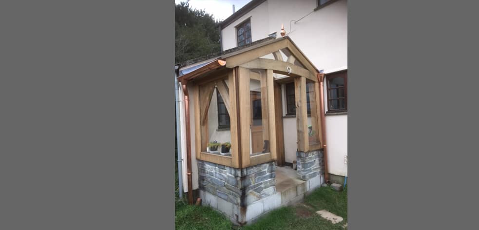 Timber porch designed and installed in Cornwall by Philip Whear